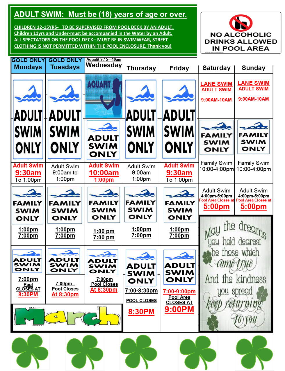 SWIM SCHEDULE